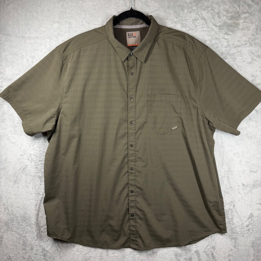 5.11 Tactical Mens 2XL Olive Green Grid Ripstop Short Sleeve Button Down Shirt - Picture 9 of 13